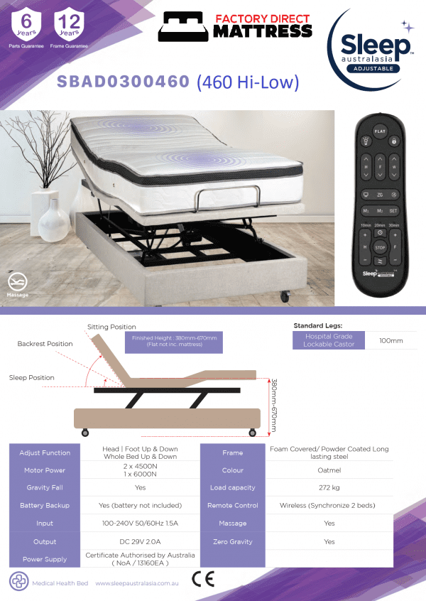 Sleep Australasia Adjustable SBAD0300460 - Factory Direct Mattress vic